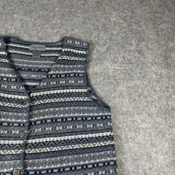 Vintage Eddie Bauer Sweater Vest Medium Fair Isle Button Made In USA Grannycore - Picture 2 of 7